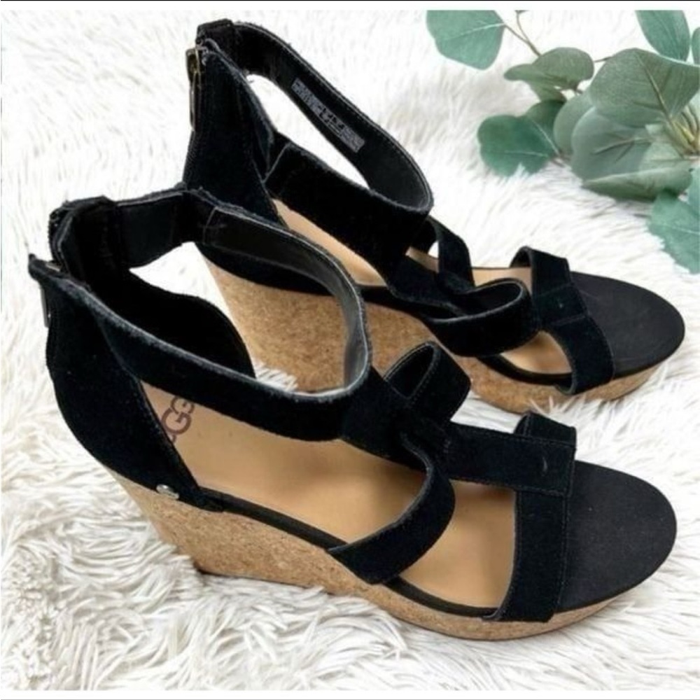 UGG Black and Tan Wedge Shoes with Cork Platform - Picture 2 of 5